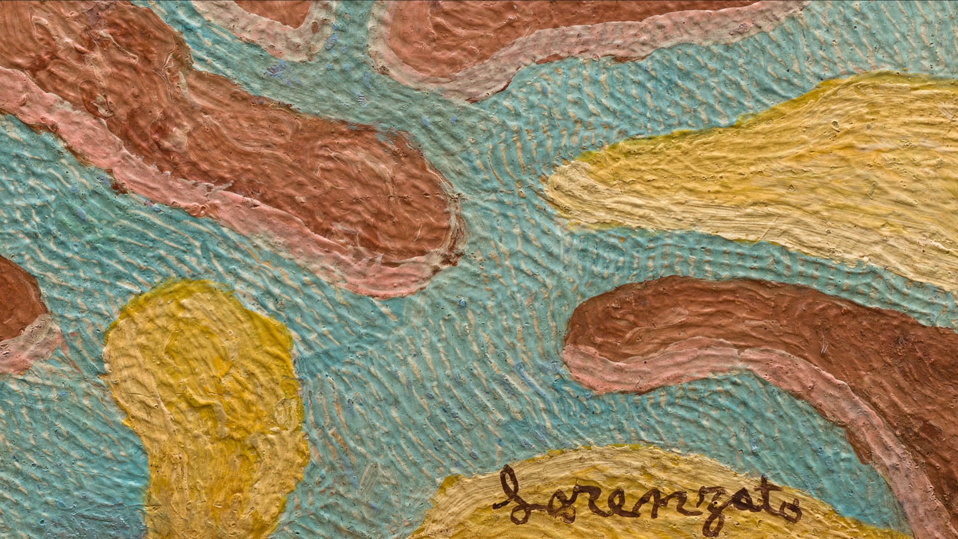 Detalhe de pintura de Lorenzato com assinatura do artista